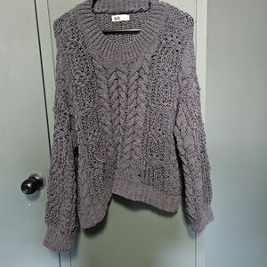 SO Women's Gray Cable Knit Sweater